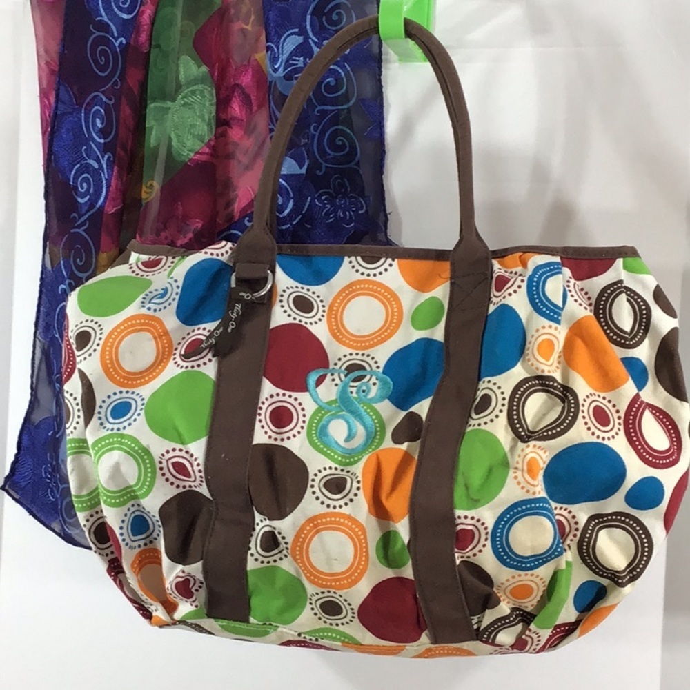 Thirty-One multi color circles fabric tote bag